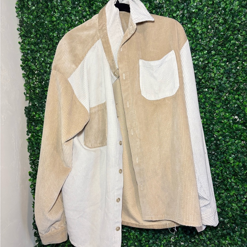 Two-Tone Corduroy Button-Up Shirt